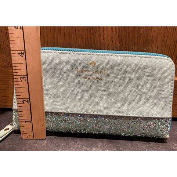Kate Spade NY Light Blue Leather Glitter Zip Around Wallet - Picture 5 of 6